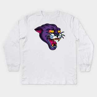 American Traditional Panther Head Kids Long Sleeve T-Shirt